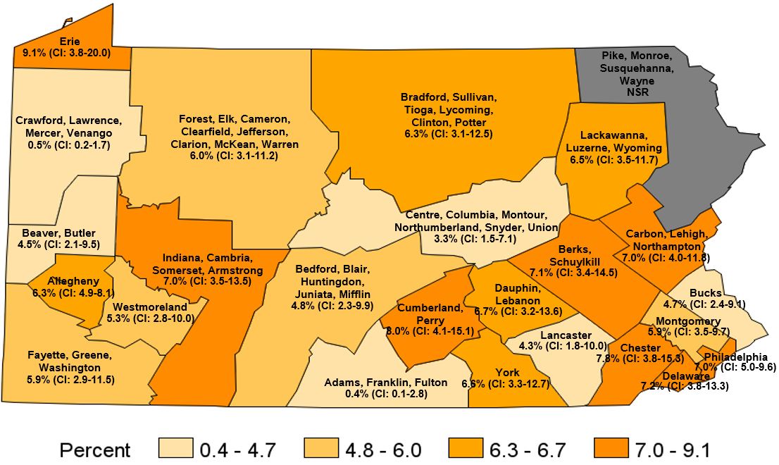 At Risk for Problem Drinking, Pennsylvania Regions, 2019
